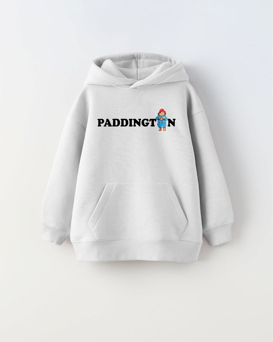 Kapüşonlu İçi Polar Paddington Yazılı Ayı Figür Baskılı Beyaz Unisex Hoodie Çocuk Sweatshirt