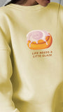 Kadın Oversize Sweatshirt Elbise Bakery Glazed Donut Baskılı Sarı – Bisiklet Yaka, 3 İplik Şardonlu Polar