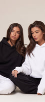 Unisex 2’li Oversize Basic Hoodie Siyah & Beyaz – Kapüşonlu, Cepli, 3 İplik Şardonlu Polar