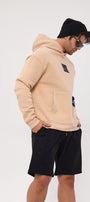 Kapüşonlu İçi Polar Syzygy Yazı Baskılı Bej Oversize Hoodie Sweatshirt
