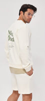 Bisiklet Yaka İçi Polar Move Ahead Yazı Baskılı Beyaz Oversize Sweatshirt