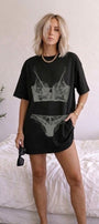 Kadın Double Oversize Rouge Intimates Baskılı Siyah – Bisiklet Yaka, Rahat Kalıp, %100 Pamuk