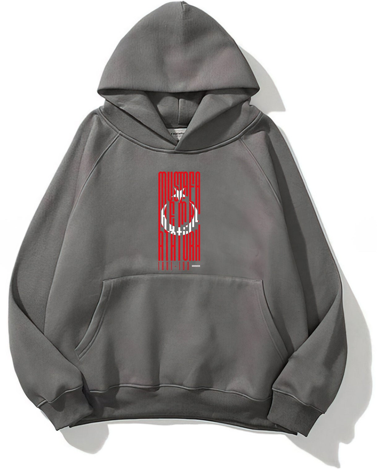 Kapüşonlu İçi Polar Türk Bayrağı Baskılı Füme Unisex Hoodie Sweatshirt