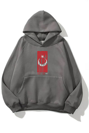 Kapüşonlu İçi Polar Türk Bayrağı Baskılı Füme Unisex Hoodie Sweatshirt