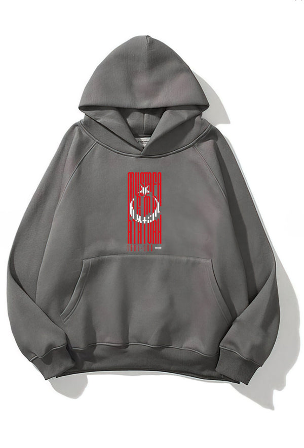 Kapüşonlu İçi Polar Türk Bayrağı Baskılı Füme Unisex Hoodie Sweatshirt