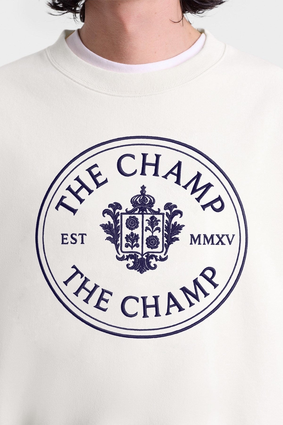 Unisex Ekru Sweatshirt – The Champ Armalı, Bisiklet Yaka, Şehir ve Üniversite Tarzı