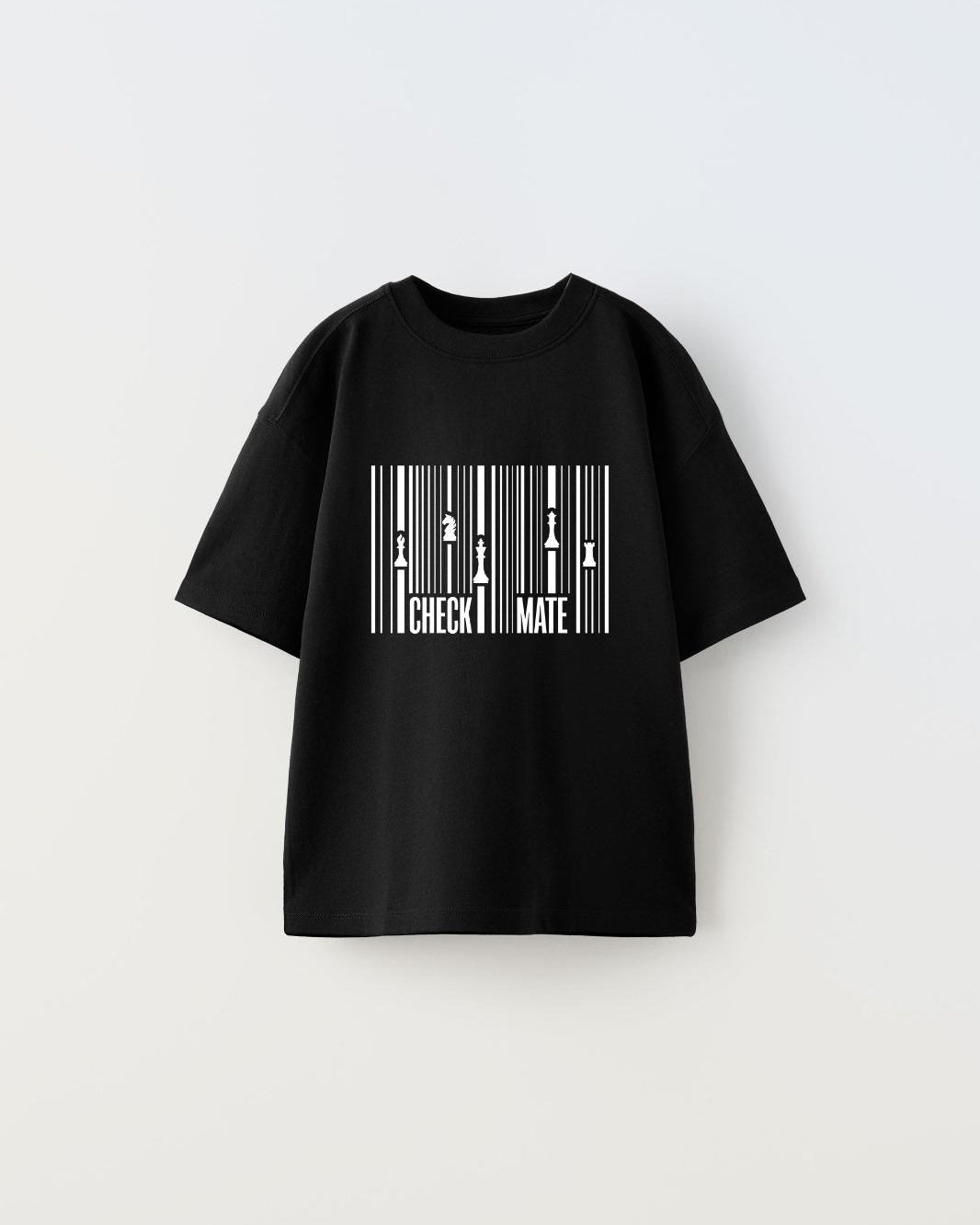 Check Mate Yazılı Satranç Çizgi Tasarım Baskılı Siyah Çocuk T-Shirt