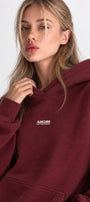 Kadın Oversize Hoodie Amore Baskılı Bordo – Kapüşonlu, Kanguru Cepli, 3 İplik Şardonlu Polar