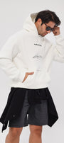 Kapüşonlu İçi Polar MM75 Baskılı Beyaz Oversize Hoodie Sweatshirt