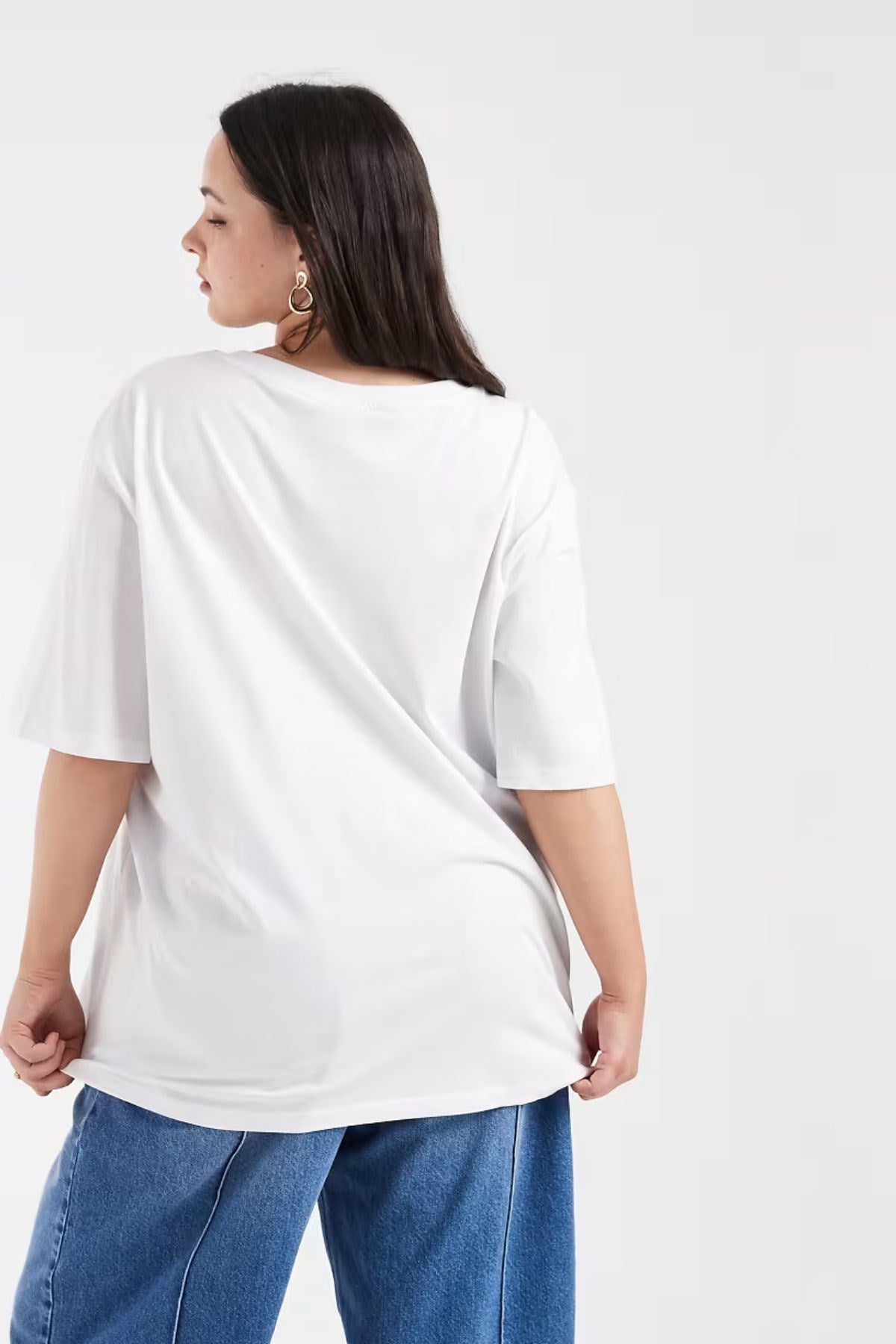 Kadın Double Oversize Tişört Pimentón Baskılı Beyaz – Bisiklet Yaka, Rahat Kalıp, %100 Pamuk