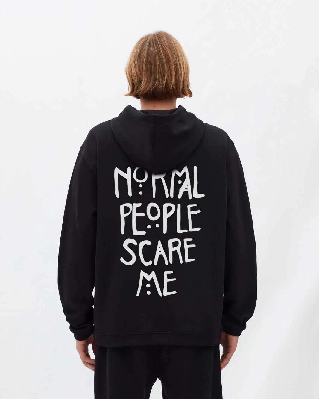 Kapüşonlu İçi Polar Normal People Scare Me Baskılı Siyah Unisex Hoodie Sweatshirt