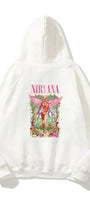 Kapüşonlu İçi Polar Pembe Nirvana Baskılı Beyaz Unisex Hoodie Sweatshirt