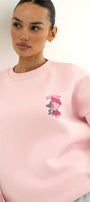 Kadın Oversize Sweatshirt Piglet Hugs Baskılı Pembe – Bisiklet Yaka, 3 İplik Şardonlu Polar
