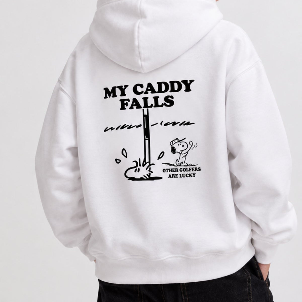 Erkek Çocuk Oversize Hoodie My Caddy Falls Baskılı Beyaz – Kapüşonlu, Cepli, 3 İplik Polar