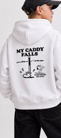 Erkek Çocuk Oversize Hoodie My Caddy Falls Baskılı Beyaz – Kapüşonlu, Cepli, 3 İplik Polar