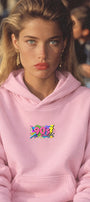 Kadın Oversize Hoodie 90’s Vibe Baskılı Pembe - Kapüşonlu, Kanguru Cepli, 3 İplik Polar