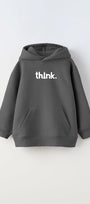 Kapüşonlu İçi Polar Satranç Think Baskılı Füme Unisex Çocuk Hoodie Sweatshirt