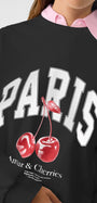 Bisiklet Yaka İçi Polar Paris Yazılı Kiraz Baskılı Siyah Oversize Sweatshirt