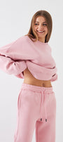 Unisex Oversize Eşofman Takımı Basic Pembe – Bisiklet Yaka, Lastikli Paça, 3 İplik Şardonlu Polar