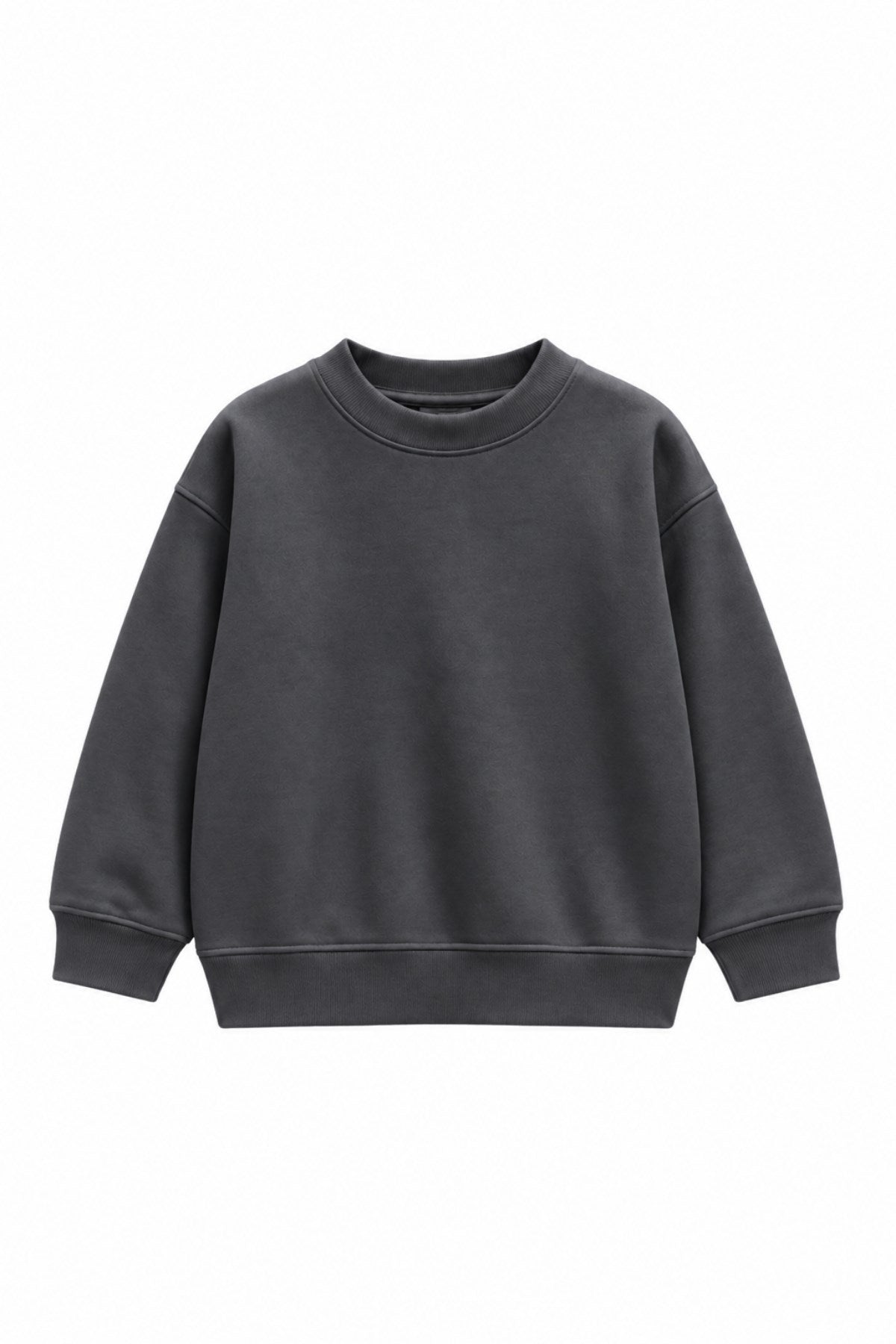 Kız Çocuk Oversize Sweatshirt Basic Füme – Bisiklet yaka, 3 iplik şardonlu polar