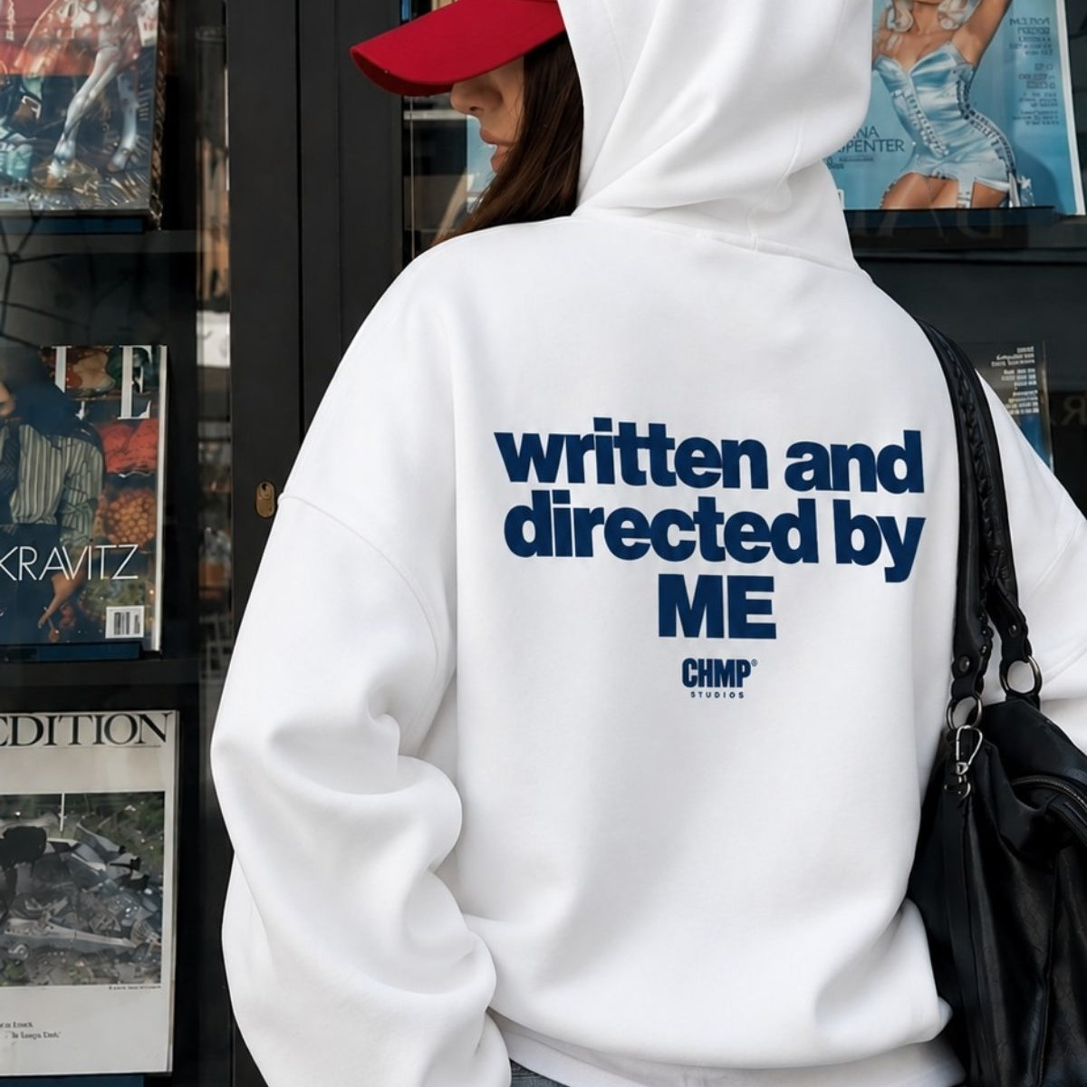 Kadın Oversize Hoodie Written & Directed Baskılı Beyaz – Kapüşonlu, Sırt Baskılı, 3 İplik