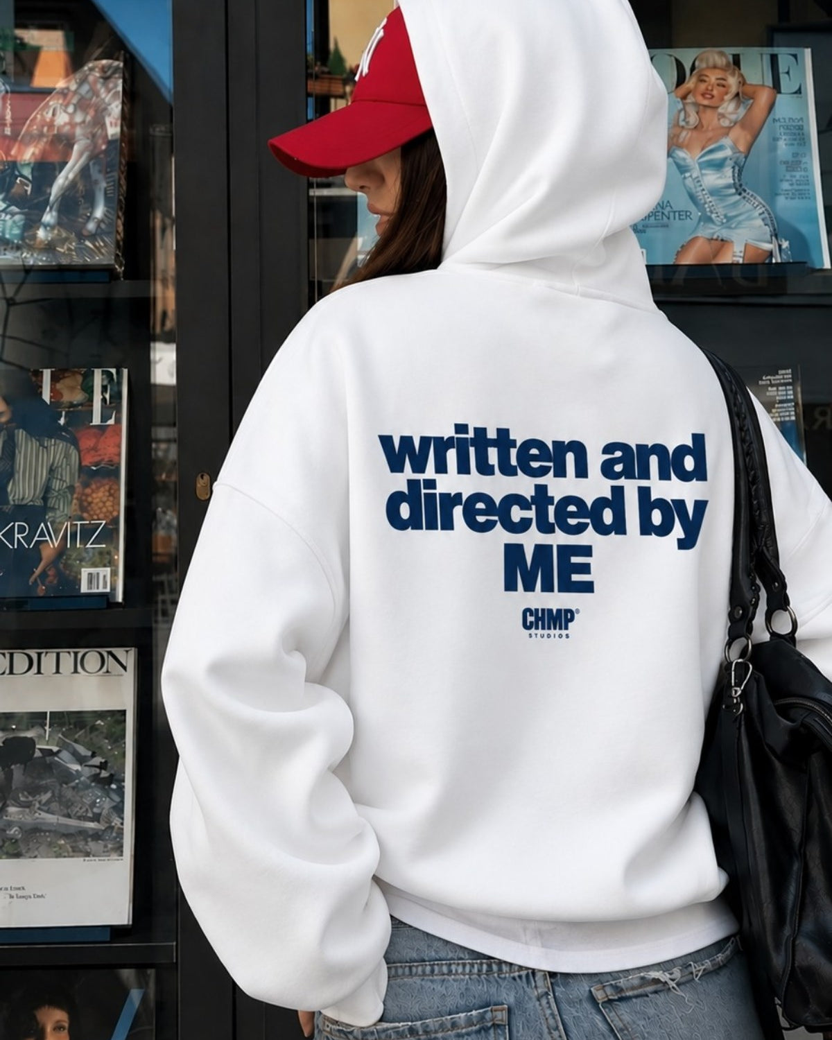 Kadın Oversize Hoodie Written & Directed Baskılı Beyaz – Kapüşonlu, Sırt Baskılı, 3 İplik
