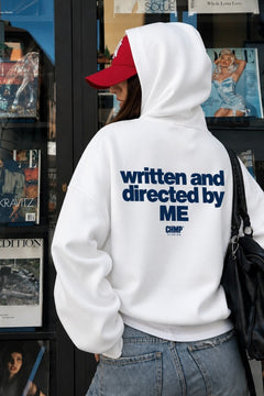 Kadın Oversize Hoodie Written & Directed Baskılı Beyaz – Kapüşonlu, Sırt Baskılı, 3 İplik