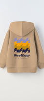 Kapüşonlu İçi Polar Rise And Enjoy Baskılı Bej Unisex Çocuk Hoodie Sweatshirt