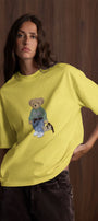 Kadın Oversize Tişört COZY Bear Baskılı Sarı – %100 Pamuk Compact Süprem 24/1