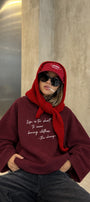 Kadın Relaxed Fit Sweatshirt Life Is Too Short Baskılı Bordo – Bisiklet Yaka, 3 İplik Şardonsuz