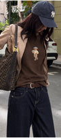 Kadın Relaxed Fit Sweatshirt Coffee Bear Baskılı Kahverengi – Bisiklet Yaka, 3 İplik Şardonsuz