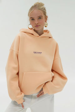 Kadın Oversize Sweatshirt Hoodie CHMP SUDIOS Turuncu – Kapüşonlu, 3 İplik , Kanguru Cepli