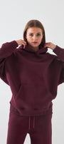 Oversize Unisex Sweatshirt Hoodie Bordo – Kapüşonlu, 3 İplik Şardonlu Polar, Kanguru Cepli, Basic