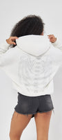 Heaven Yazılı Taş Baskılı Kapüşonlu İçi Polar Oversize Beyaz Sweatshirt