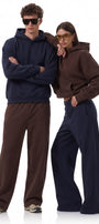 Unisex 2’li Oversize Basic Hoodie Kahverengi & Lacivert – Kapüşonlu, Cepli, 3 İplik Şardonlu Polar