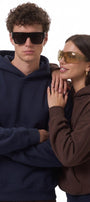 Unisex 2’li Oversize Basic Hoodie Kahverengi & Lacivert – Kapüşonlu, Cepli, 3 İplik Şardonlu Polar