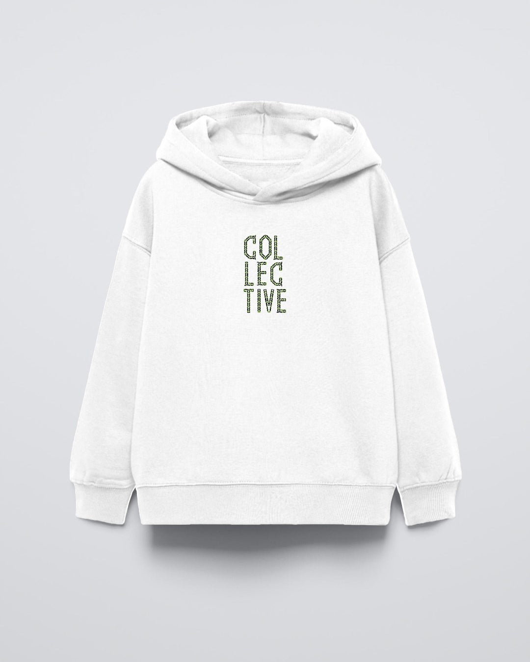Beyaz Kapüşonlu Collective Yazılı Arka Fly Kn It Yazılı Oversize Çocuk Sweatshirt