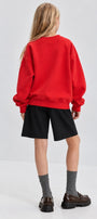 Kız Çocuk Oversize Sweatshirt Basic Kırmzı – Bisiklet yaka, 3 iplik şardonlu polar