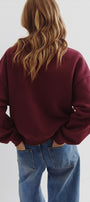 Kadın Oversize Sweatshirt Perles d’Élégance Baskılı Bordo – Bisiklet Yaka, 3 İplik Şardonlu Polar