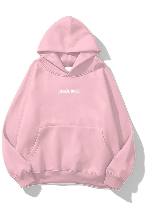 Kapüşonlu İçi Polar Black Rose Baskılı Pembe Unisex Hoodie Sweatshirt