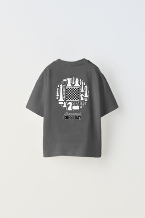 International Chess Day Yazılı Satranç Tasarım Baskılı Füme Çocuk T-Shirt