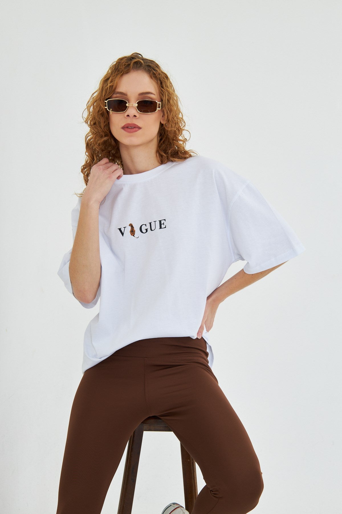 Kadın Vogue  Baskılı %100 Pamuk Oversize Kadın Tişört