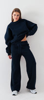 Unisex Oversize Eşofman Takımı Basic Lacivert – Bisiklet Yaka, Boru Paça, 3 İplik Şardonlu Polar