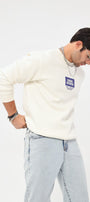 Bisiklet Yaka İçi Polar Classic Atlethic Yazı Baskılı Beyaz Oversize Sweatshirt