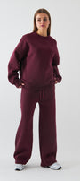 Unisex Oversize Eşofman Takımı Basic Bordo – Bisiklet Yaka, Boru Paça, 3 İplik Şardonlu Polar