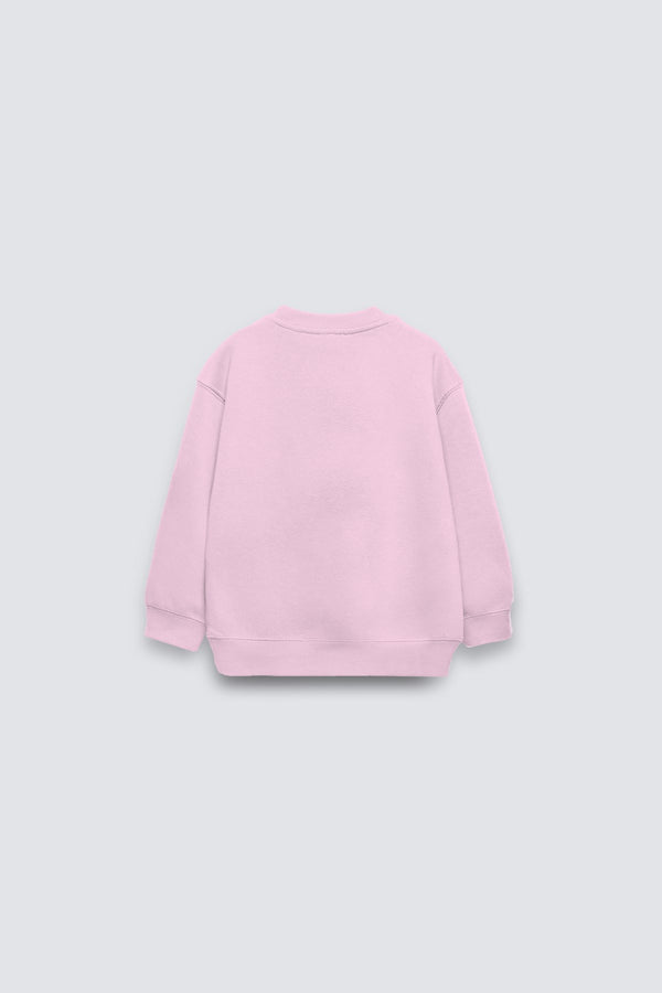 Pembe Çocuk Basic Bisiklet Yaka İçi Polar Oversize Sweatshirt