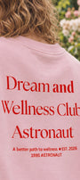 Kadın Oversize Sweatshirt Wellness Baskılı Pembe – Bisiklet Yaka, 3 İplik Şardonlu Polar, Düşük Omuz