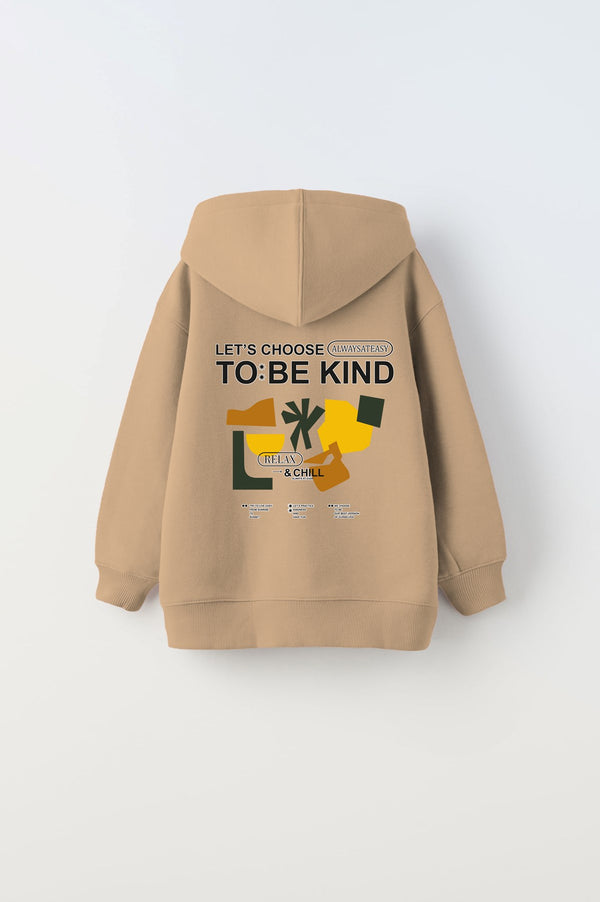 Kapüşonlu İçi Polar Let's Choose To Be Kind Baskılı Bej Unisex Çocuk Hoodie Sweatshirt