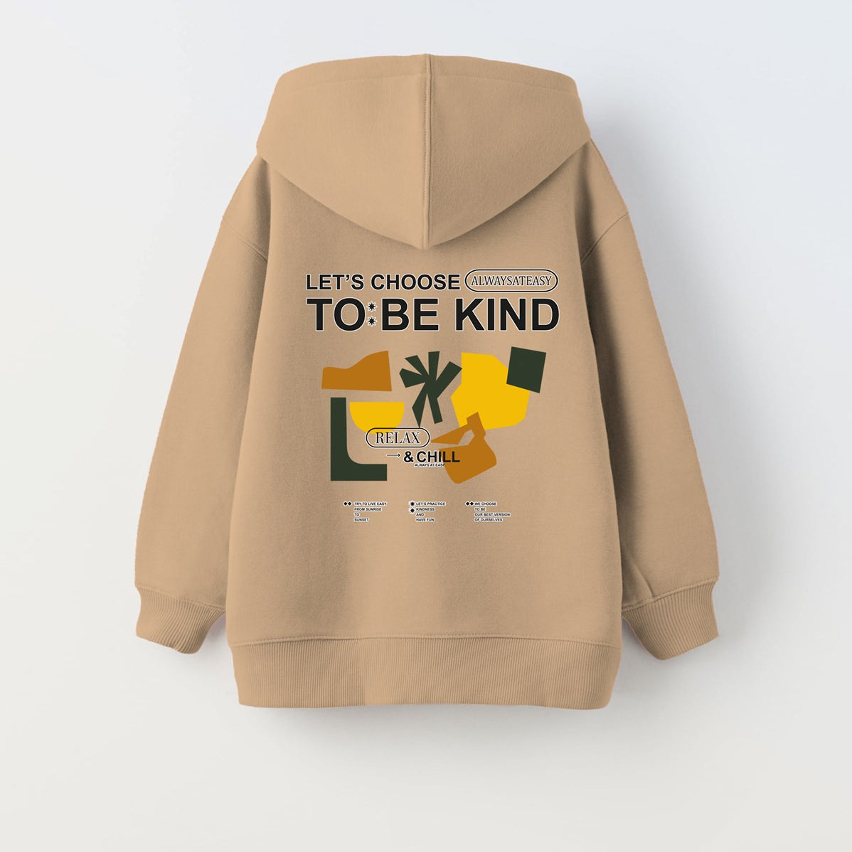 Kapüşonlu İçi Polar Let's Choose To Be Kind Baskılı Bej Unisex Çocuk Hoodie Sweatshirt