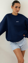Kadın Oversize Sweatshirt AMORE Lacivert – Bisiklet Yaka, 3 İplik Şardounlu Polar